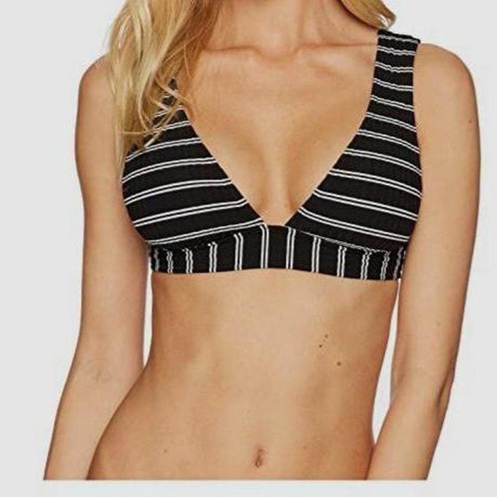 Seafolly Whimsigoth Minimalist Black & White Stripe Triangle Bikini Swim Top L